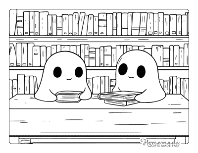 Ghost Coloring Pages Cute Ghosts in a Library