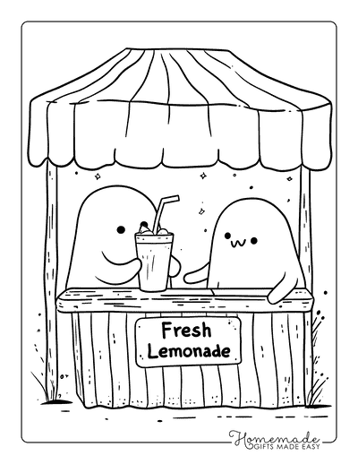 Ghost Coloring Pages Cute Ghosts Lemonade Stand