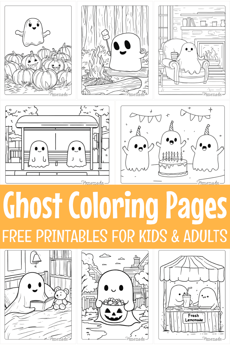 Ghost Coloring Pages for Kids and Adults