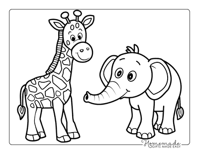 Giraffe Coloring Pages Baby Giraffe and Baby Elephant