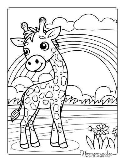 Giraffe Coloring Pages Cute Baby Giraffe Rainbow