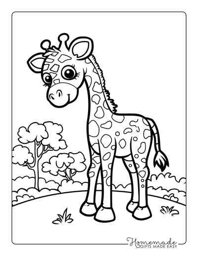 Giraffe Coloring Pages Cute Baby Giraffe Smiling