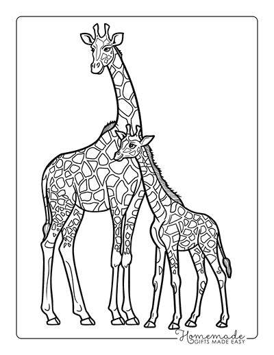 Giraffe Coloring Pages Cute Baby Giraffe With Parent