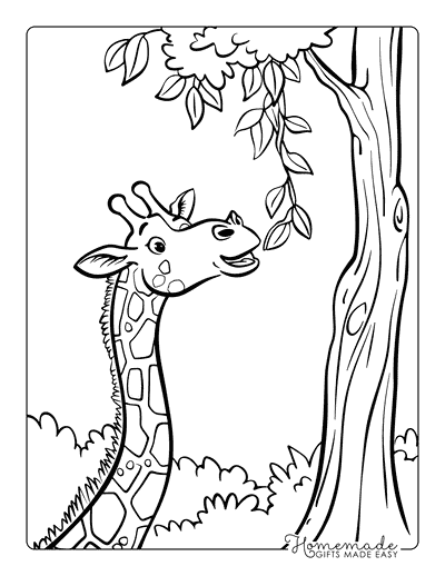 Giraffe Coloring Pages Cute Giraffe Reaching for Leaves