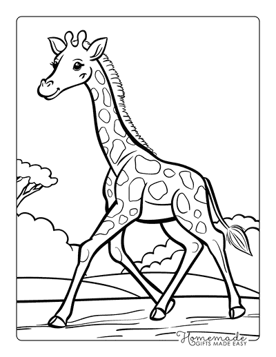 Giraffe Coloring Pages Cute Giraffe Running in Savannah