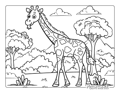 Giraffe Coloring Pages Cute Giraffe Smiling Eating Grass