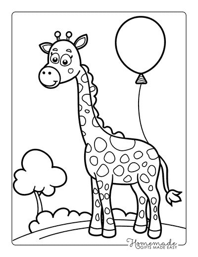 Giraffe Coloring Pages Cute Giraffe With Balloon