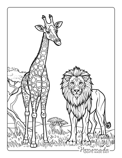 Giraffe Coloring Pages Realistic Giraffe and Lion