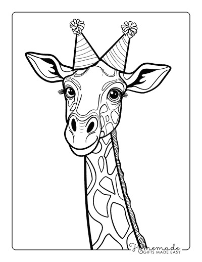 Giraffe Coloring Pages Simple Realistic Giraffe Wearing Party Hats