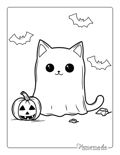 Halloween Coloring Pages Cute Ghost Kitten