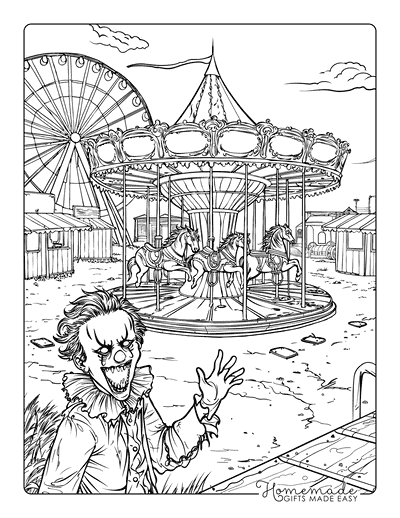 Halloween Coloring Pages Realistic Creepy Clown Fair