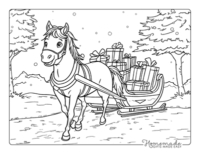 Horse Coloring Pages Cute Christmas Horse Pulling Sleigh