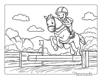 Horse Coloring Pages Cute Cross Country Horse With Rider