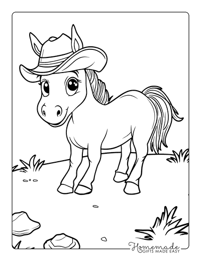 Horse Coloring Pages Cute Horse Wearing Cowboy Hat