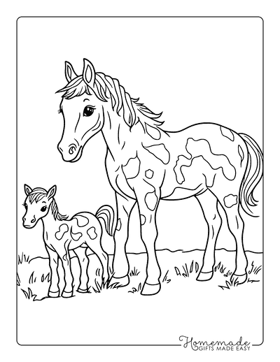 Horse Coloring Pages Cute Paint Horse and Foal