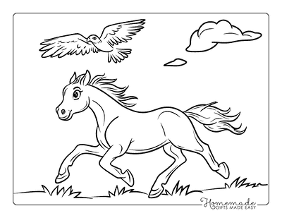 Horse Coloring Pages Cute Wild Mustang and Eagle