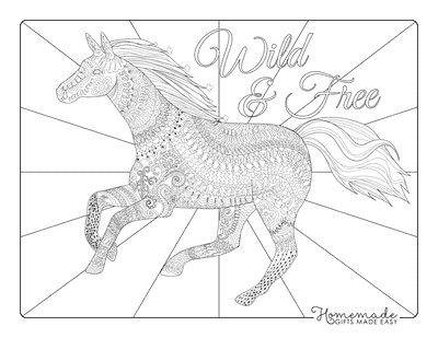 Horse Coloring Pages Detailed Pattern Galloping for Adults