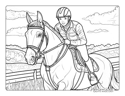 Horse Coloring Pages Realistic Cross Country Horse With Rider