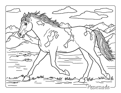 Horse Coloring Pages Realistic Paint Horse and Mountains