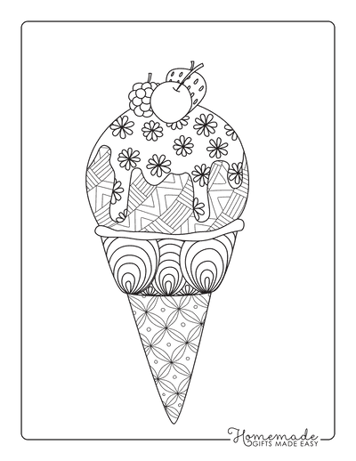 Ice Cream Coloring Pages Cone Cherry on Top Zentangle for Adults