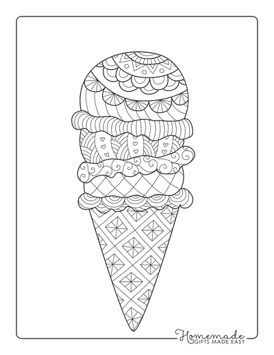 Ice Cream Coloring Pages Cone With Lots of Flavors Zentangle for Adults