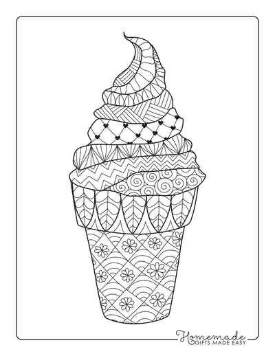 Ice Cream Coloring Pages Soft Serve Zentangle for Adults