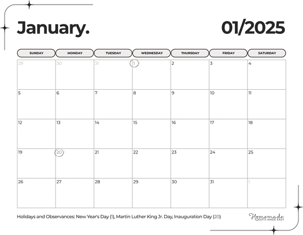 January Calendar 2025 Elegant Minimalist