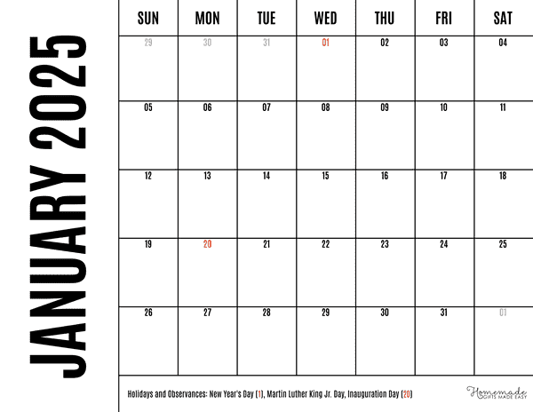 January Calendar 2025 Minimalist Grid