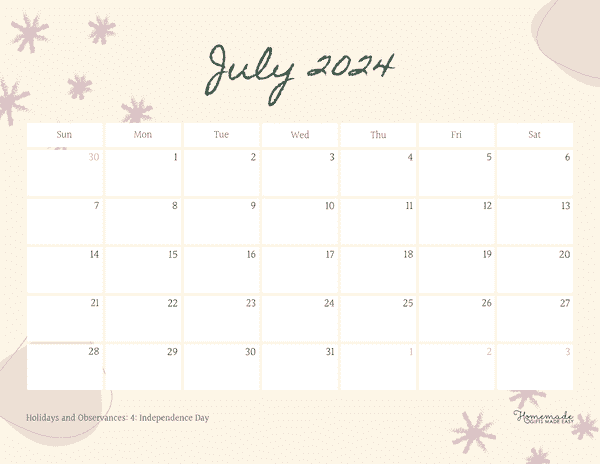 July 2024 Calendars Cream Scrapbook Style