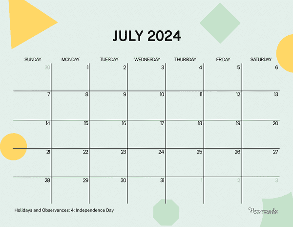 July 2024 Calendars Cute Simple Geometric