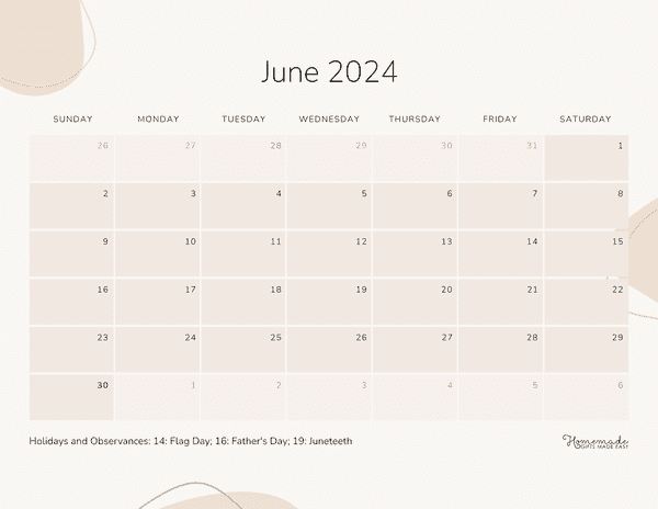 June 2024 Calendars Beige Minimalist Abstract Shapes