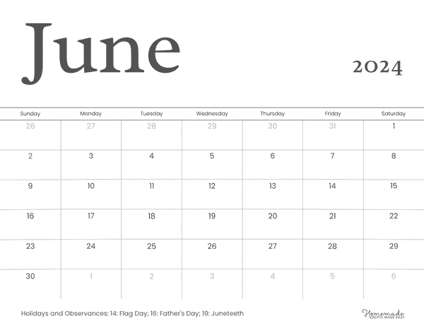 June 2024 Calendars Modern Minimalist