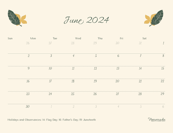 June 2024 Calendars Scrapbook Style