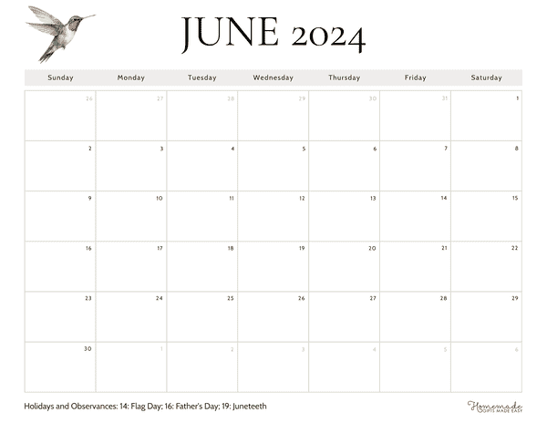 June 2024 Calendars White Elegant