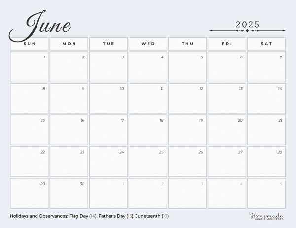 June Calendar 2025 Elegant Slate Blue Minimalist