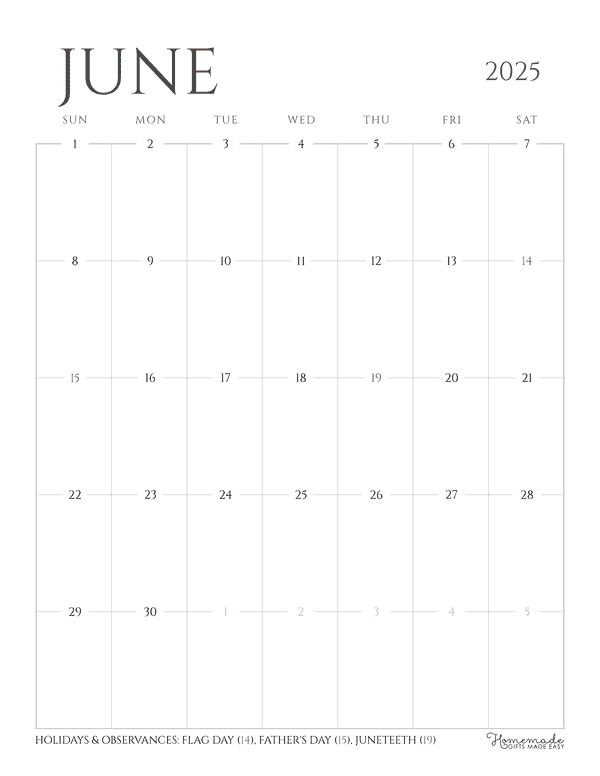 June Calendar 2025 Grayscale Minimalist Portrait