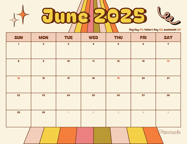 June Calendar 2025 Retro Vibes