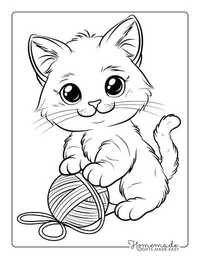 Kitten Coloring Pages Cute Kitten Playing With Yarn