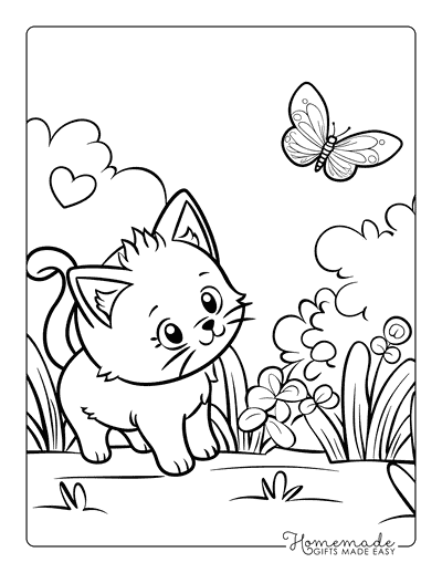 Kitten Coloring Pages Cute Kitten Watching Butterfly