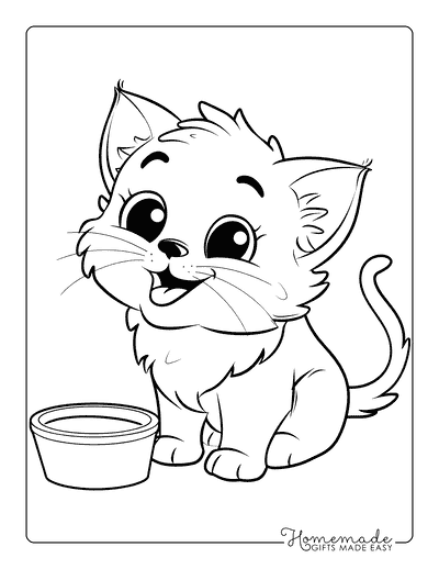 Kitten Coloring Pages Happy Kitten With Milk