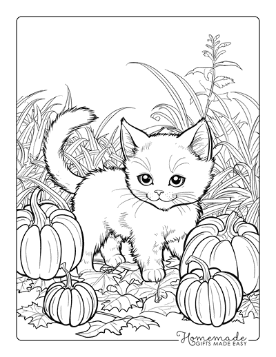 Kitten Coloring Pages Kitten in Pumpkin Patch Adults