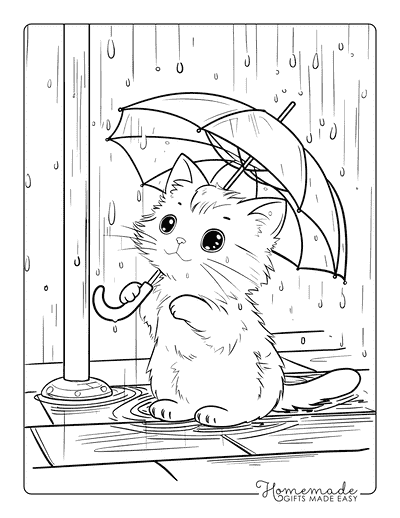 Kitten Coloring Pages Kitten in the Rain