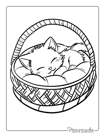 Kitten Coloring Pages Kitten Napping in Basket