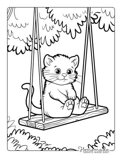 Kitten Coloring Pages Kitten on Swing