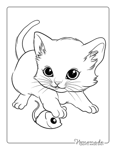 Kitten Coloring Pages Kitten Playing With Mouse