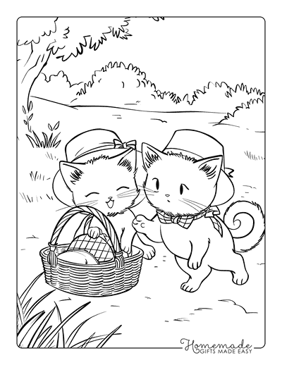 Kitten Coloring Pages Kittens Having Picnic
