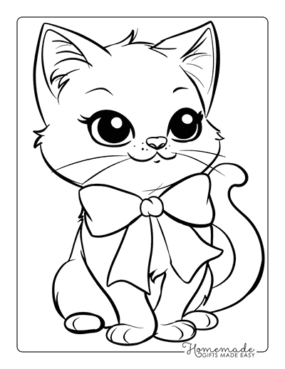 Kitten Coloring Pages Proud Kitten Wearing Bow