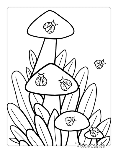 Ladybug Coloring Pages Cute Simple Ladybug Outlines on Mushrooms