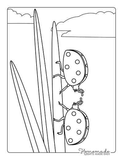 Ladybug Coloring Pages Simple Cute Ladybugs Climbing Grass