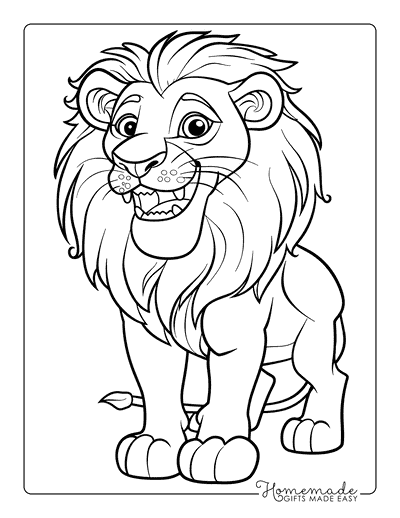 Lion Coloring Pages Cute Happy Male Lion